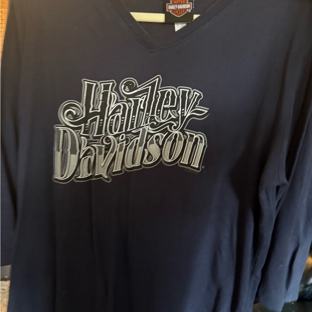 Harley-Davidson Navy Blue V-Neck Top